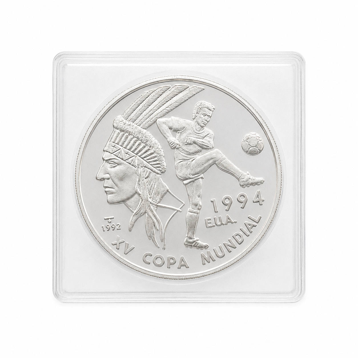 Silver Soccer Coin | 1994 World Football Cup "Indian Head and Football Player", Cuba