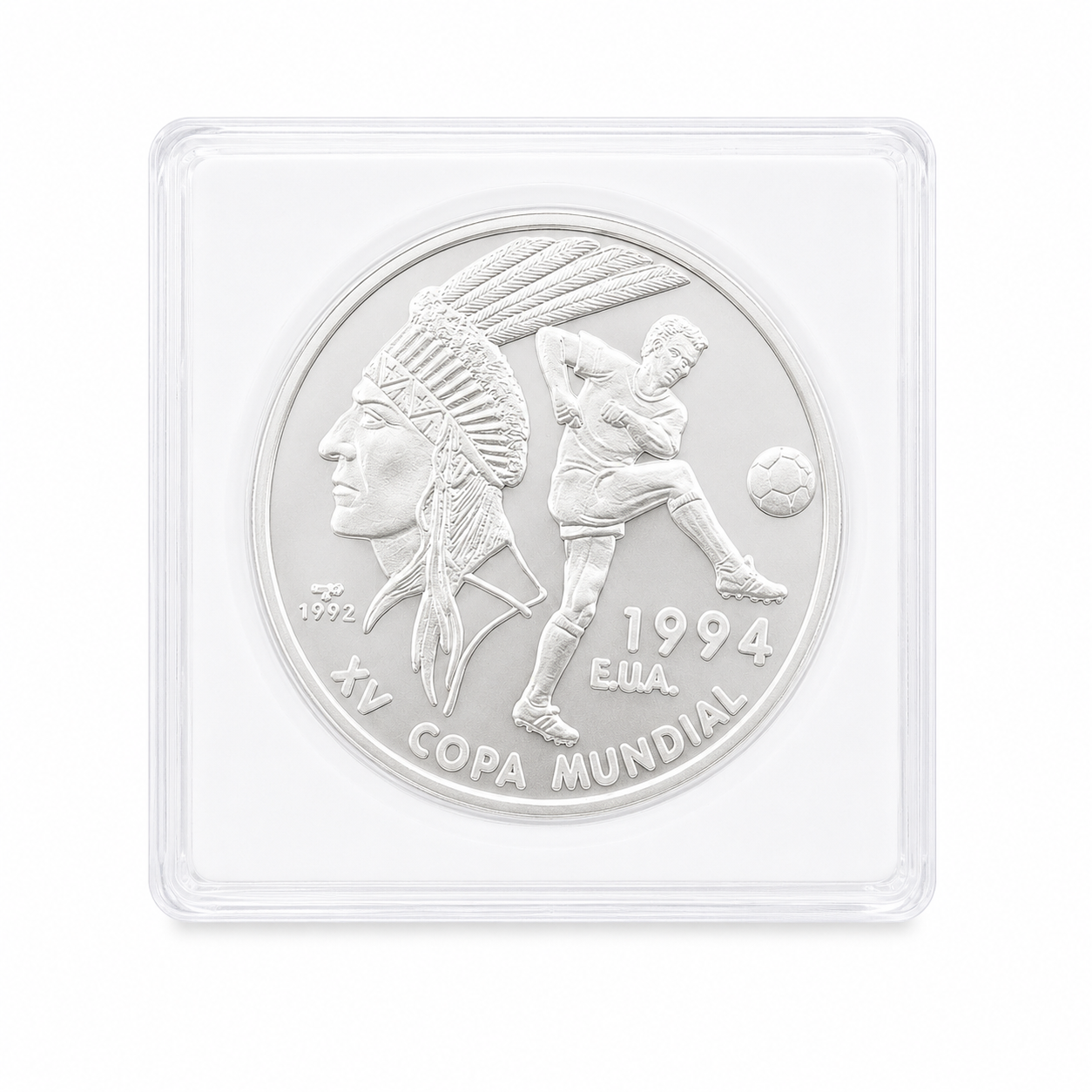 Silver Soccer Coin | 1994 World Football Cup "Indian Head and Football Player", Cuba